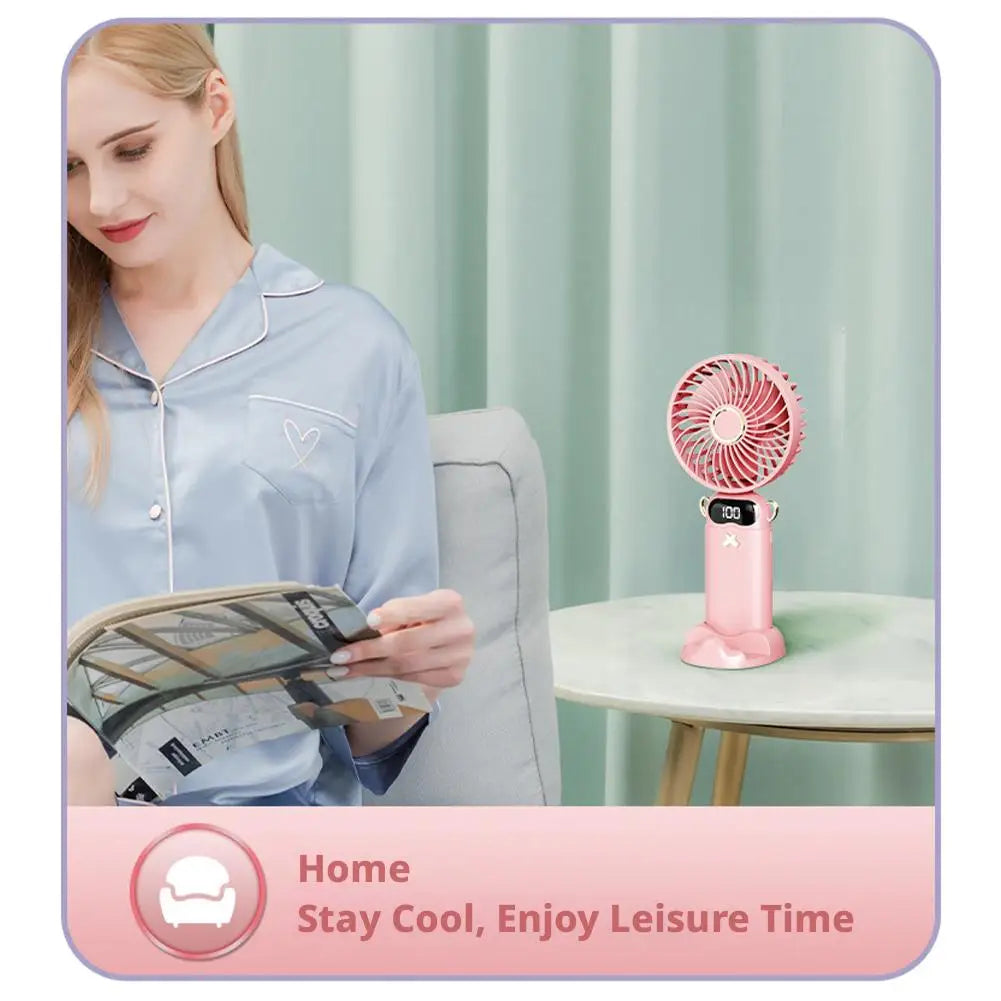 Portable Mini Fan With 6 Speeds LED USB Rechargeable Charging Small Foldable Battery Fans Handheld Desk Bedroom Indoor Outdoor