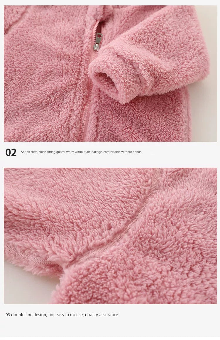 Baby Fur Fleece-Lined Jumpsuit Winter Thicken Thermal Male and Female Baby Clothes Outwear Hooded Romper Jumpsuit