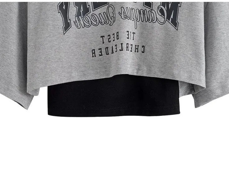 Vintage Print Graphic T-shirt Women Crop Top Short Sleeve Y2k Clothes Summer Loose Sexy Short Two-piece T-shirt Set Womens 2025