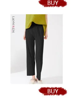 LANMREM patchwork design women's Pleated trousers elastic High Waisted Draped Straight Wide Leg Pants 2025 chic new 2DB3871