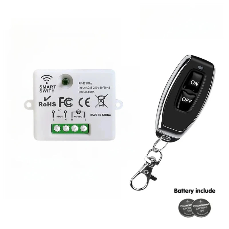 433MHz AC 110V 220V Wireless RF Remote Control Switch 1CH Relay Receiver With ON OFF Transmitter For Led Light Bulb DIY Control