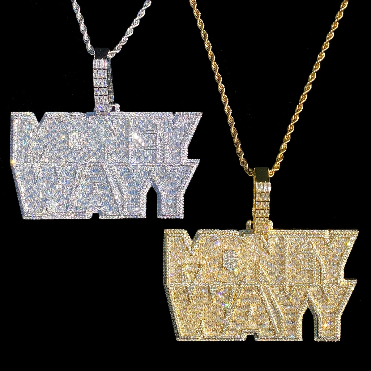 Aokaishen Iced Out Money Wayy Necklace Pendant for Men Prong Setting Real Gold Plated Hip Hop Jewelry