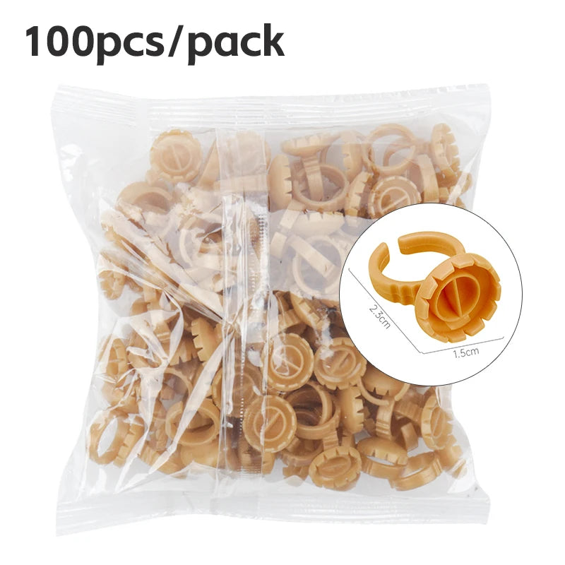 AILEISHI 100Pcs Disposable Eyelash Glue Fan Cup Rings Holder Container Tattoo Pigment Eyelash Extension Tools Lash Supplies