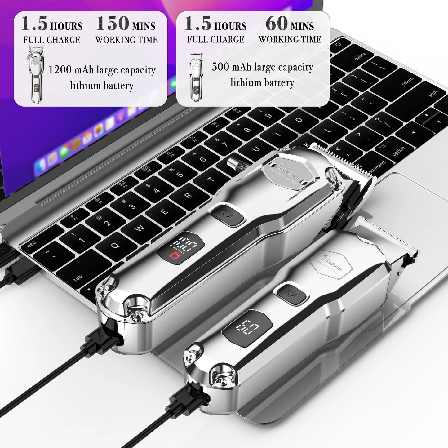 Hatteker Professional Cordless Hair Clipper Kit for Barbers - Powerful Electric Clippers with LCD Display for Men's Haircut