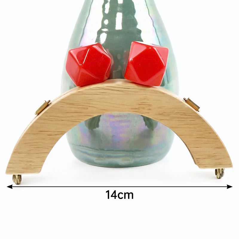 1Pc 14cm Mini Wooden Bag Handle Colored Beads Purse Frame Kiss Clasp Wallet Clourse Clip DIY Handmade Bracket Bags Accessories
