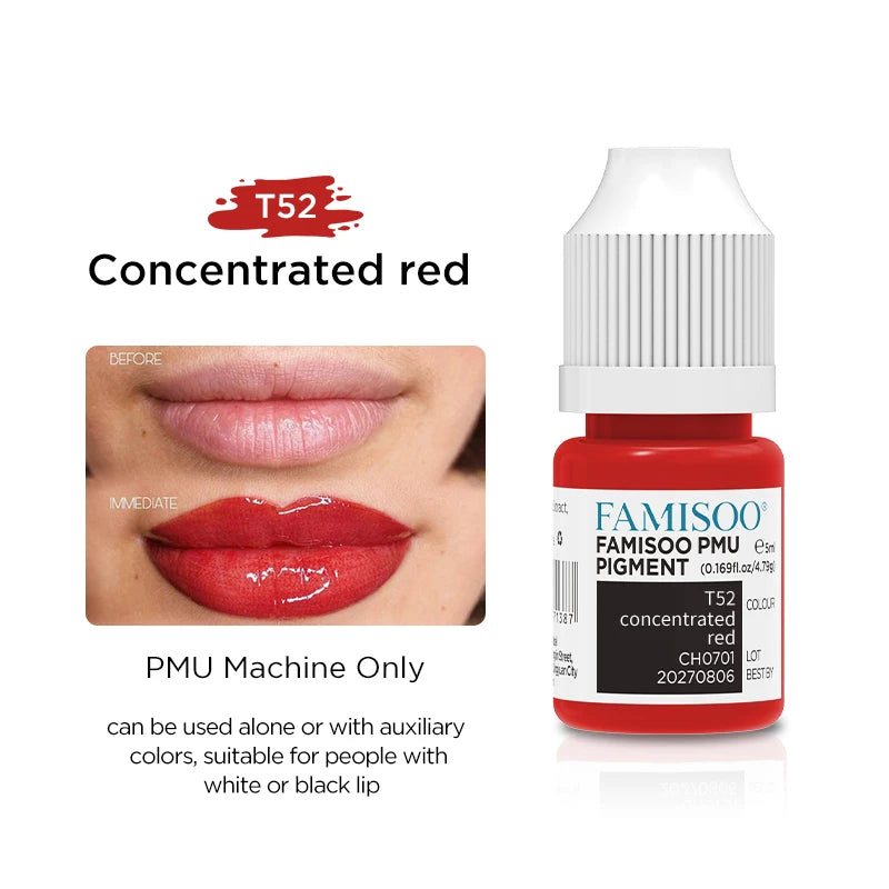 FAMISOO 5ML Lip Tattoo Inks Microblading Organic Permanent Makeup Lips Pigment Tattoo Pink Eyebrow Eyeliner PMU Pigment 0.17 OZ