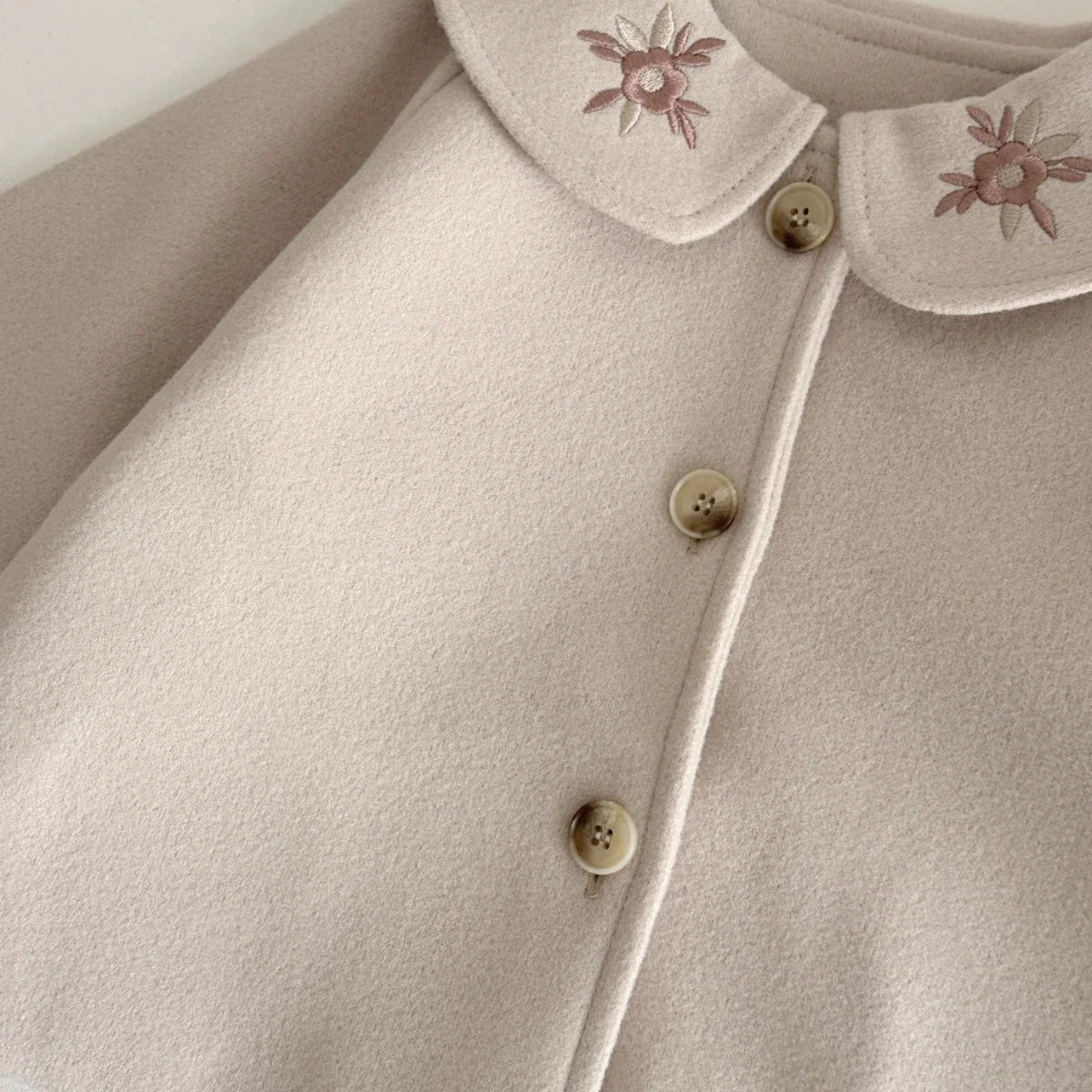 Soft Warm Baby Woolen Fabric Coat Beige/Camel Cute Sun Embroidery Lapel Jacket Infant Toddler Autumn Winter Going Out Outerwear