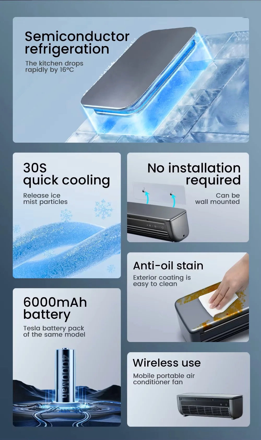 New Model Cooling Wall Fan Large Wind Force Charging Fan Home Use Table Standing Remote Control Kitchen Air Conditioner