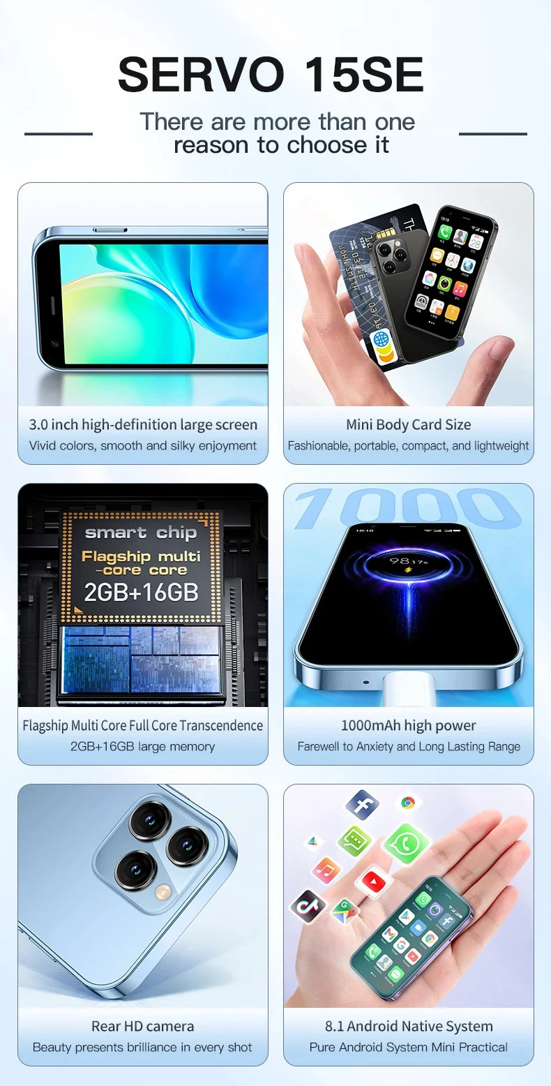 Hot Selling Mini Smartphone 3G WCDMA 3.0"Display Dual SIM Android System WiFi GPS 2GB+16GB Play Store Small Portable Smart Phone