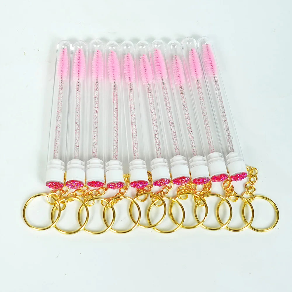 20/50pcs Sparkling Lash Mascara Tube with Black Keychain Mascara Wand Applicator for Eyelash Extension Eyebrow Comb Makeup Brush