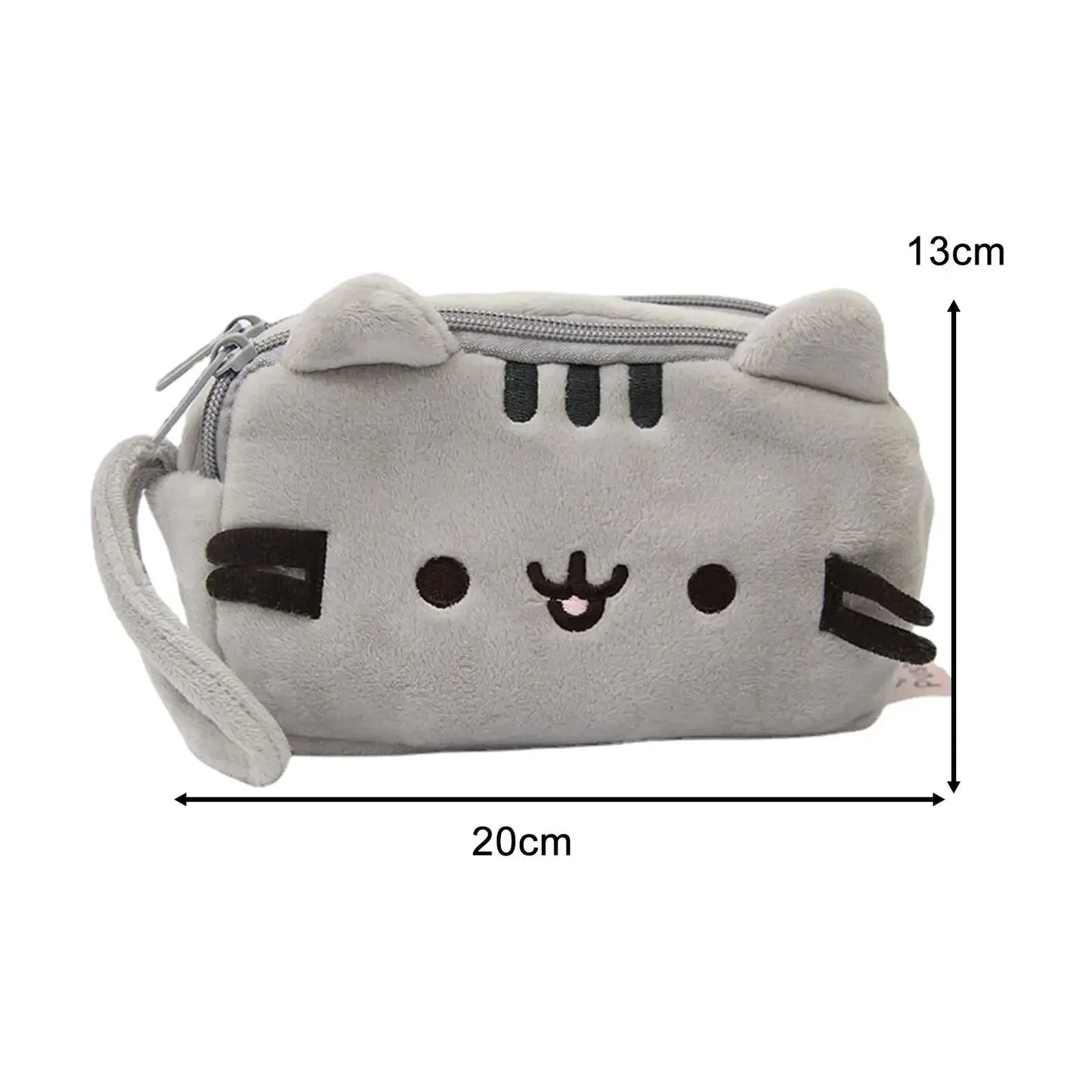 Plush Pencil Case Cute Cat Makeup Bag Large Capacity Portable Plush Animal Stationery Storage Pouch Zipper Closure Pen Case