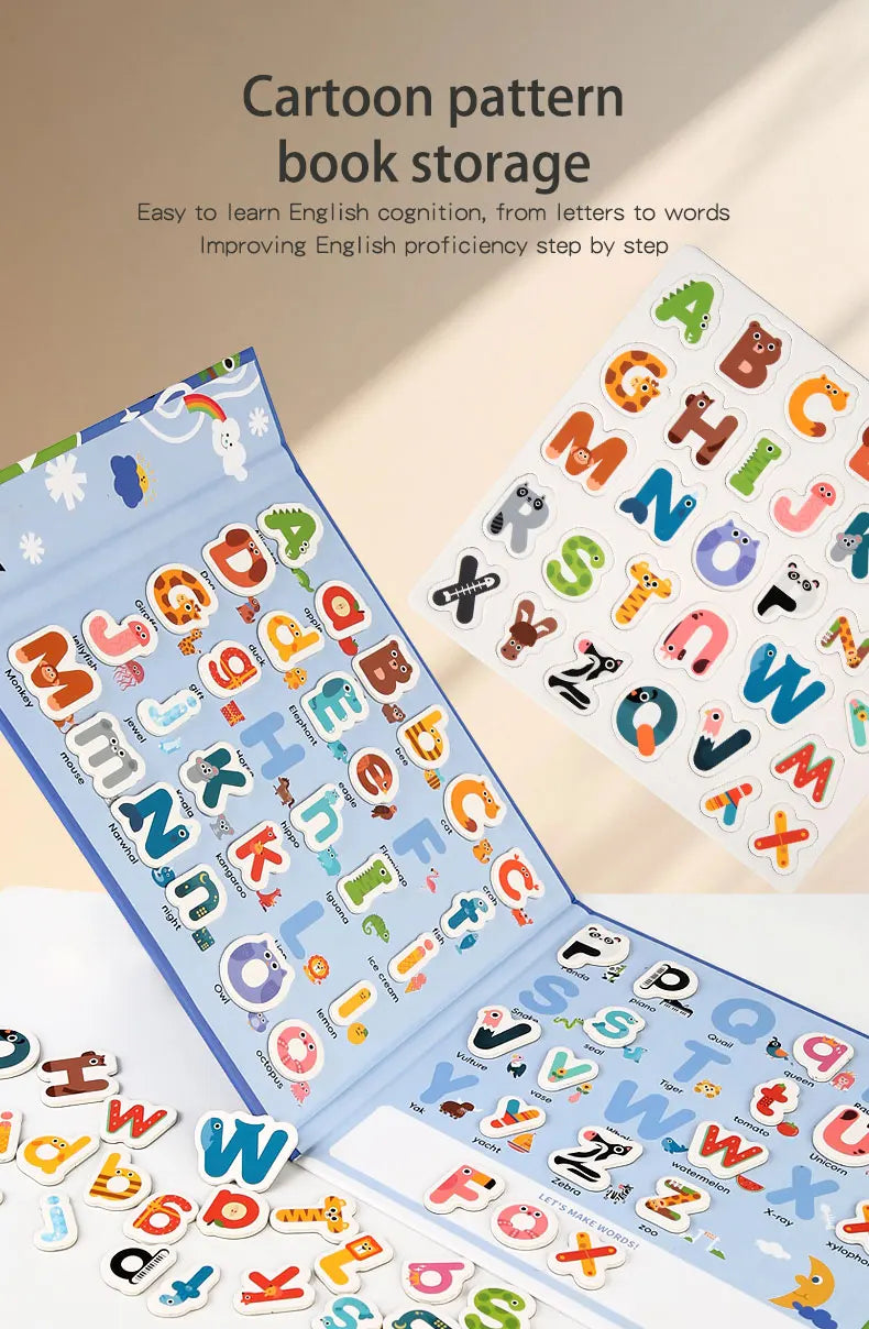 Montessori Busy Quiet Book English Magnetic Letters Card Pairing Exercise Puzzle Spell Games Educational Toys For Children Gifts