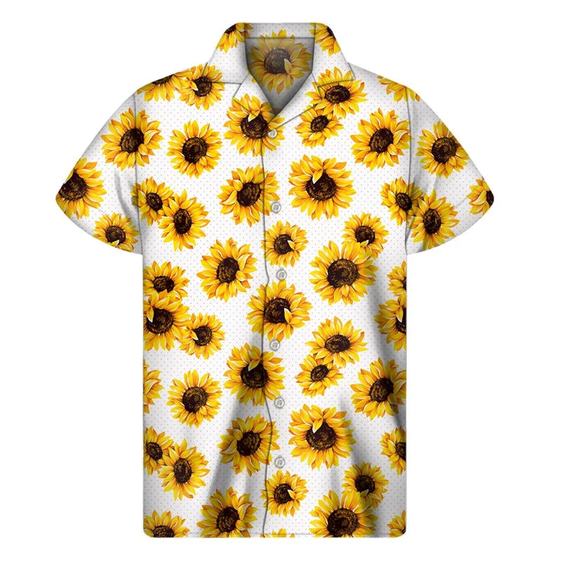 3d Plants Sunflower Print Shirt For Men Fashion Classic Short Sleeve Summer Vacation Shirts Breathable Tops Hawaiian Shirts