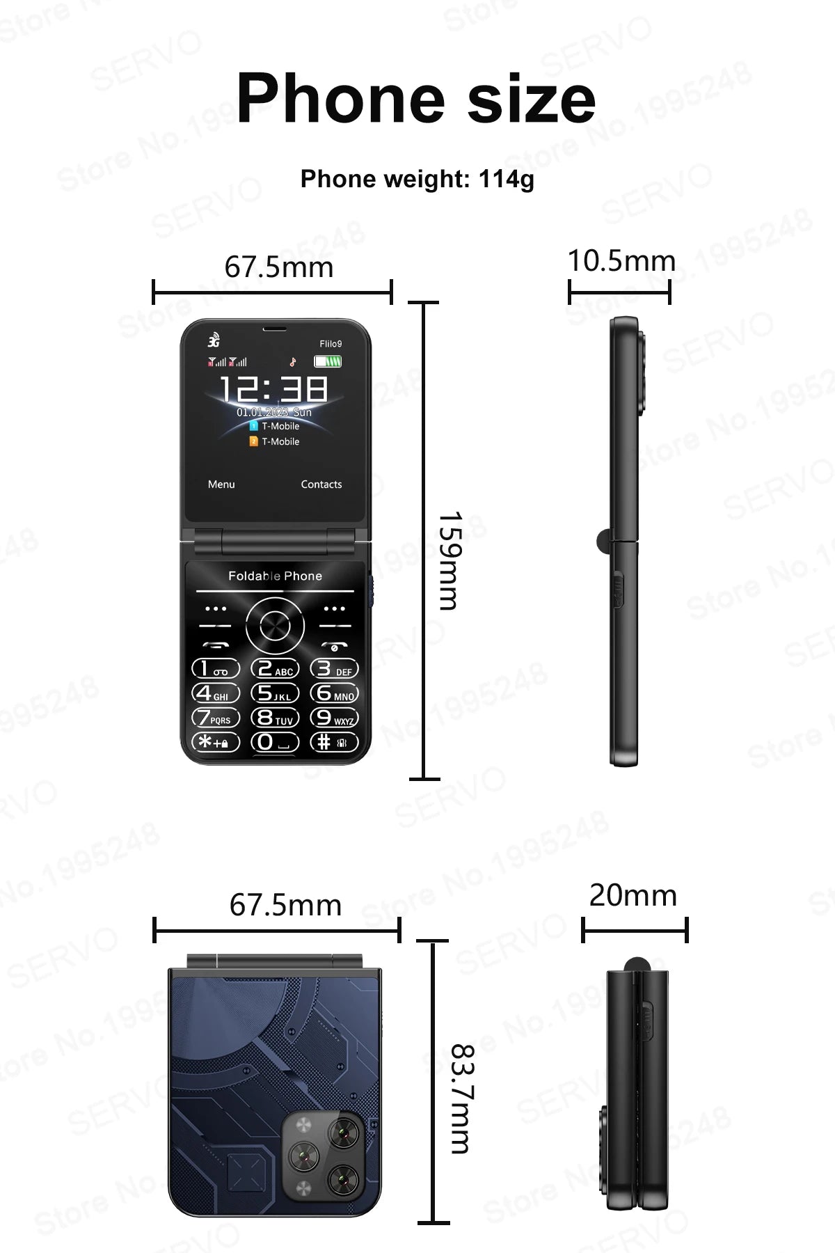 SERVO Flilo9 Foldable Mobile Phone 3G WCDMA Call Recording Speed Dial FM Radio Blacklist Torch Flip Cellphones Dual SIM Standby