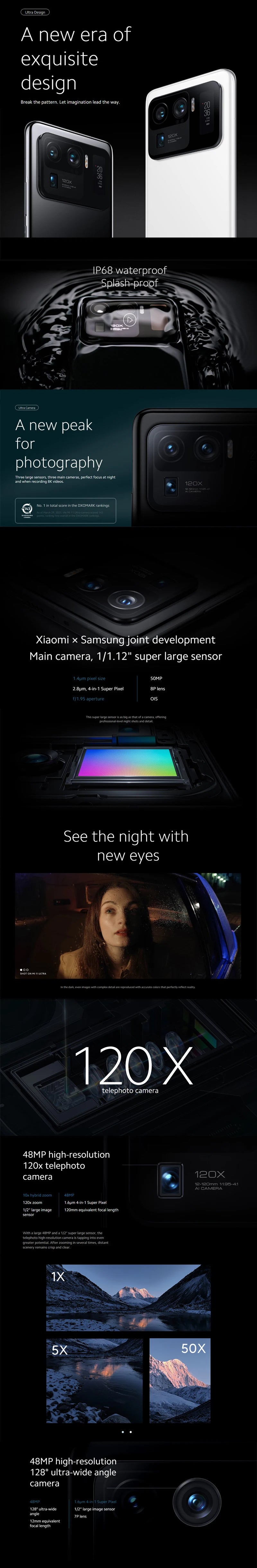 Xiaomi Mi 11 Ultra Smartphone 5G 5000mAh Battery Snapdragon 888 Octa-core 50MP Camera Global firmware 6.81” Display  used phone