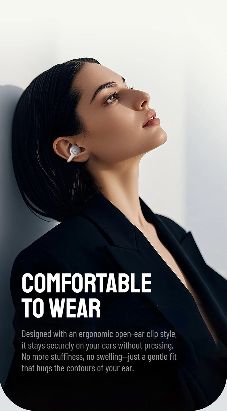 SANSUI W68 OWS Ear Clip Headphones Air Conduction Bluetooth 6.0 Earphones Dual ENC Clear Call TWS Wireless Earbuds with APP