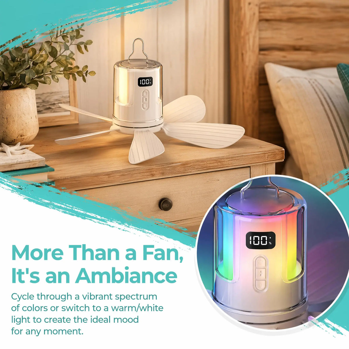 10800mAh Ceiling Fans Portable Camping Fan Tent Air Circulator Cooler Outdoor Rechargeable Electric Fan LED Light Remote Control