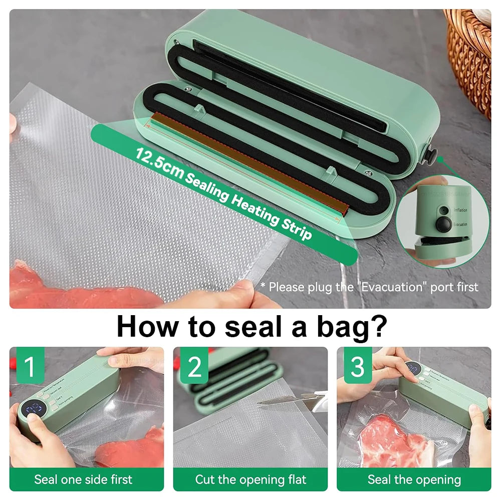 Vacuum Sealer Plastic Bags Packaging Machine USB Rechargeable Portable Mini Food Bag Sealing External Suction Heat Vacuum Sealer