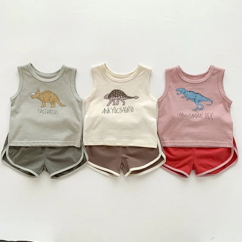 Fashion Summer Baby Girl Boy Outfits Print Sleeveless Top + Shorts Infant Boy Clothes Sets