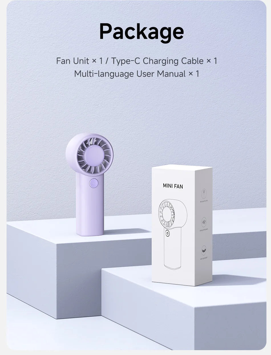Mini Fans 3 Speed Adjustable Small Handheld Fan Type-C Rechargeable Build in 500mAh Battery for Office Camping Travel Outdoor