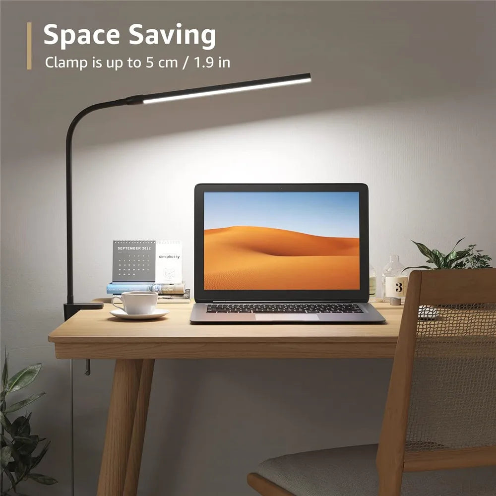LED Desk lamp with Clamp Eye-Caring Clip Desk Lights for Home Office 3 Modes 10 Brightness Long Flexible Gooseneck Table Lamps