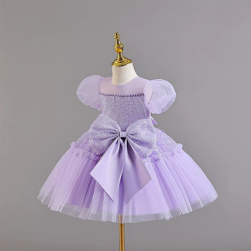 Summer clothing suitable for toddlers mesh large bow baby's first birthday ball dress white baby girl baptism dress