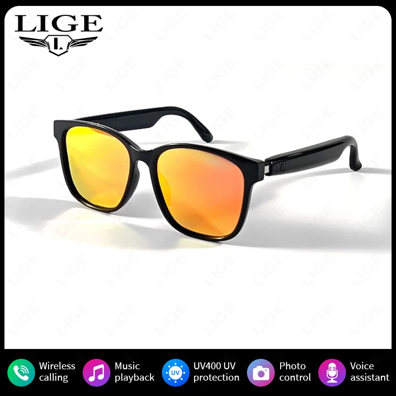 LIGE Smart Glasses Intelligent Navigation Wireless Music Play Outdoor Sport Sunglasses Earphone Bluetooth Call Voice Men Eyewear