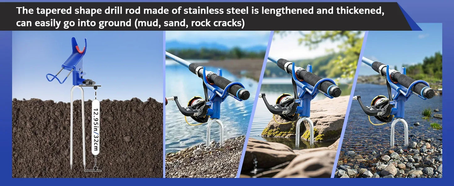 360° Adjustable Fishing Rod Holder, Heavy Duty Portable Foldable Stand with Ground Spike for Bank & Catfishing, Rust-Proof