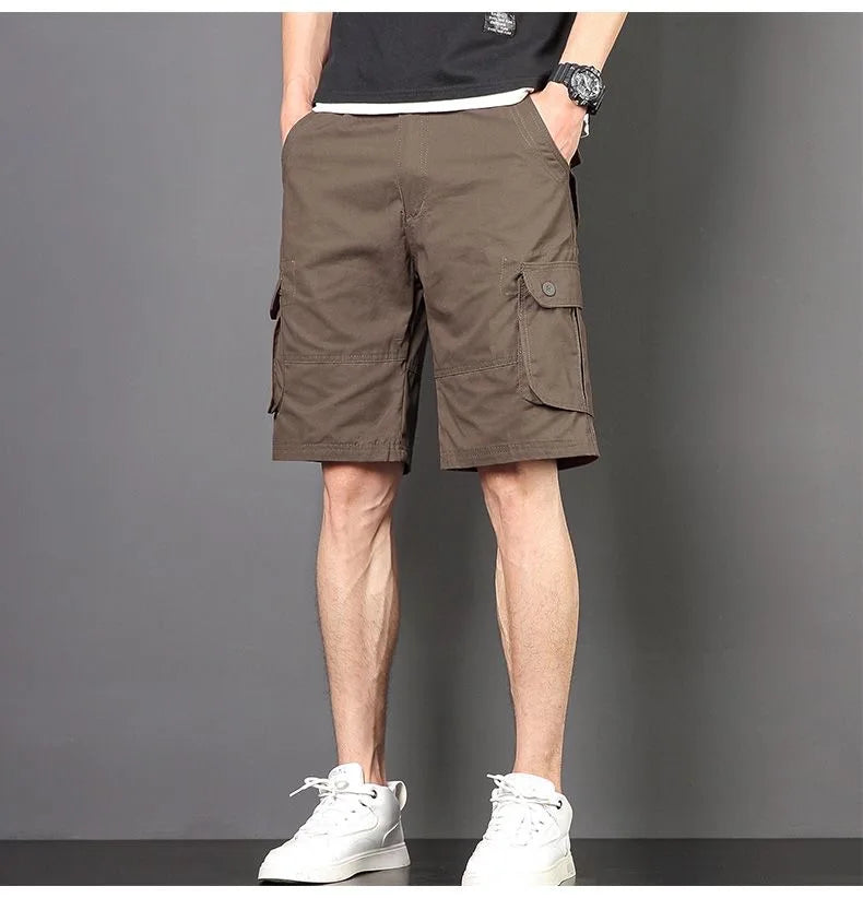 Summer Fashionable Sports Pure Cotton Straight Leg Multi-pocket Cargo Shorts Men's Casual Loose Plus Size High Quality Shorts
