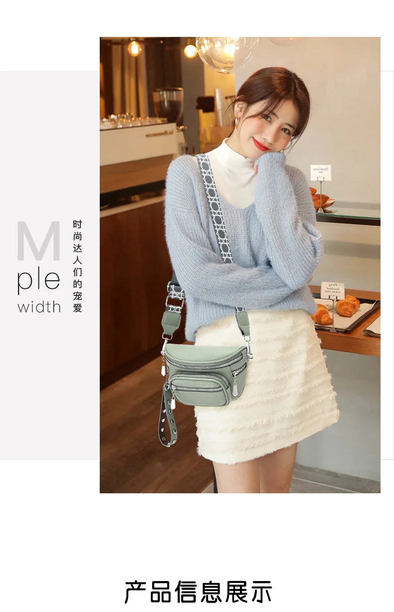 Luxury Multi-pocket 100% cowhide Crossbody Bags For Women Black Shoulder Messenger Handbags Small Chest Bag Travel Saddle bag
