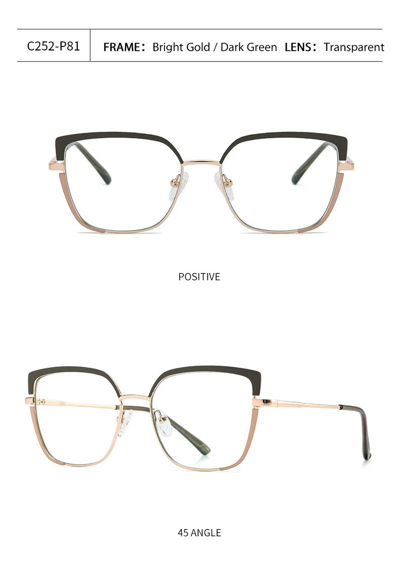 Fashionable anti-blue light glasses for women with a spring-legged metal frame in two colors; suitable for myopia.