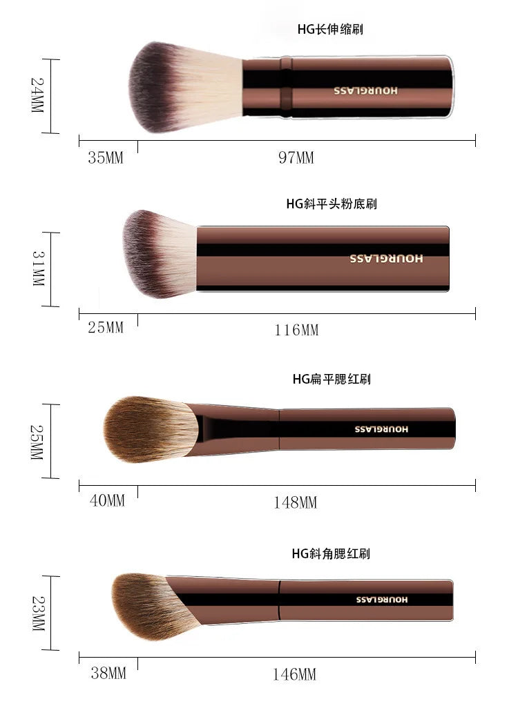 HOURGLASS Full Set Makeup Brushes - Powder Blush Foundation Eyeshadow Concealer Lip Brush - Cosmetic Brush Kit for Face And Eyes