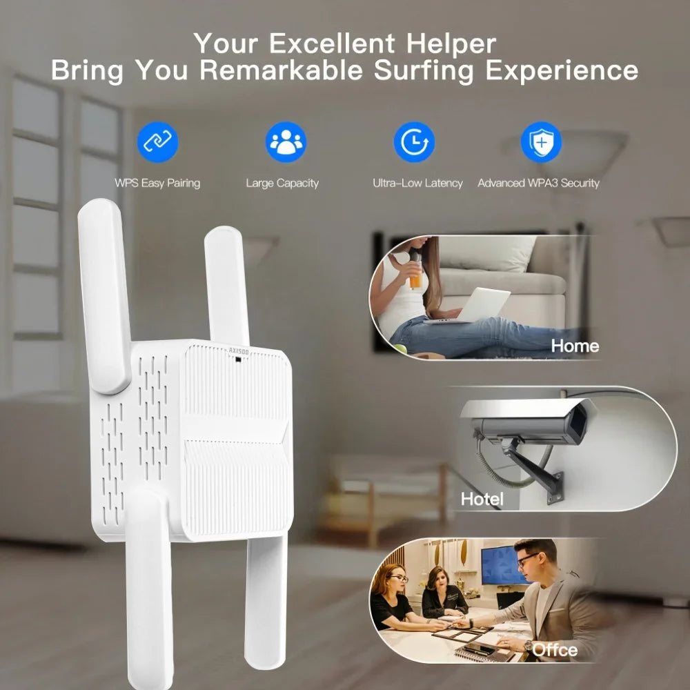 5Ghz AX1500 WiFi 6 Repeater Extender Signal Booster 2.4G/5GHz Dual Band 4*2DBI Antennas Amplifier Long Range Network Easy Set