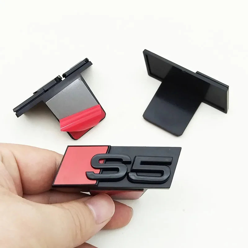 1pcs ABS Car Front Grill Badge For Audi S 3 4 5 6 7 8 Auto Styling caR Sticker Chrome Black Logo S3 S4 S5 S6 S7 S8 Emblem