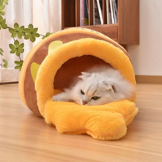 Autumn/Winter Trendy Honey Jar Cat House - Enclosed and Insulated Small Dog Kennel for All Seasons Pet Bed