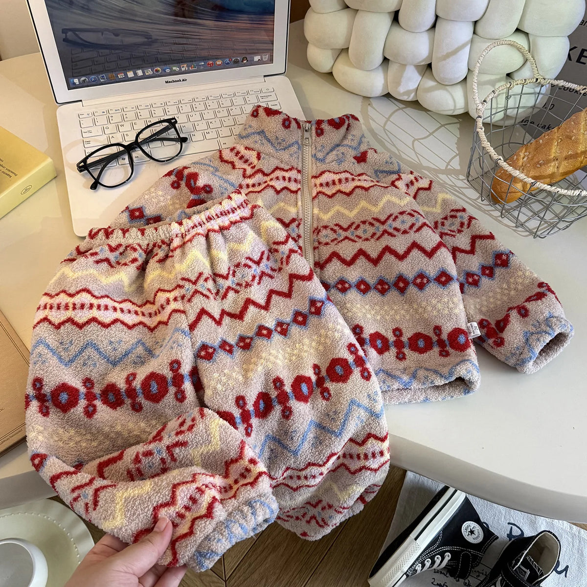 Toddler Baby Autumn and Winter Plus Velvet Thickened Set Cartoon Children's Home Clothes Shaking and Brushed Children's Set