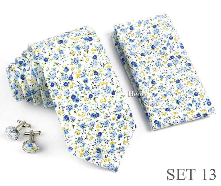 Hot Sell 3PC Chic Elegant Floral Tie Set Pocket Square Cufflinks For Men Women Wedding Party Dinner Suit Tuxedo Accessory Gift