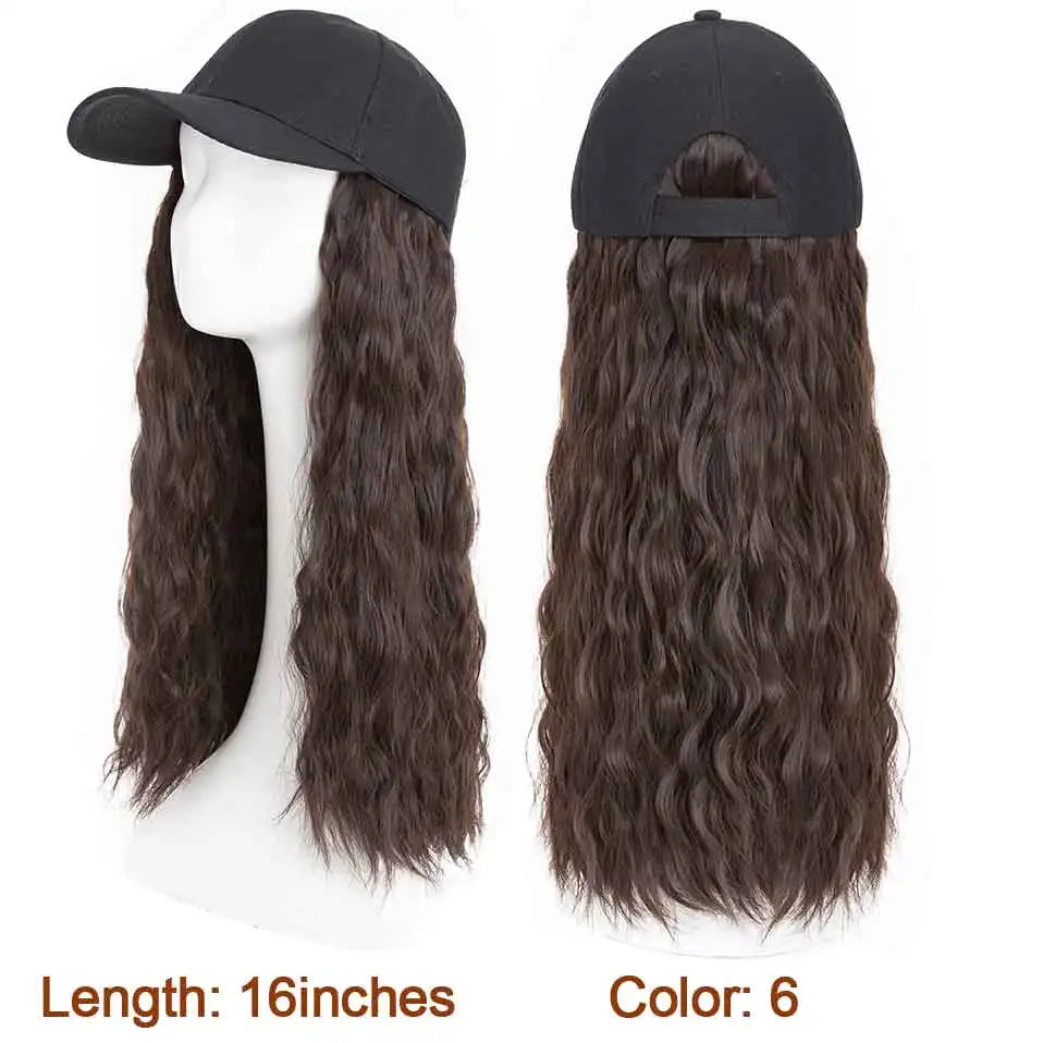 Hat Wig for Women 8''16''Wave Baseball Cap Wig with Curly Hair Extensions Wig Synthetic Wave Wig Hat Adjustable Baseball Hat Wig
