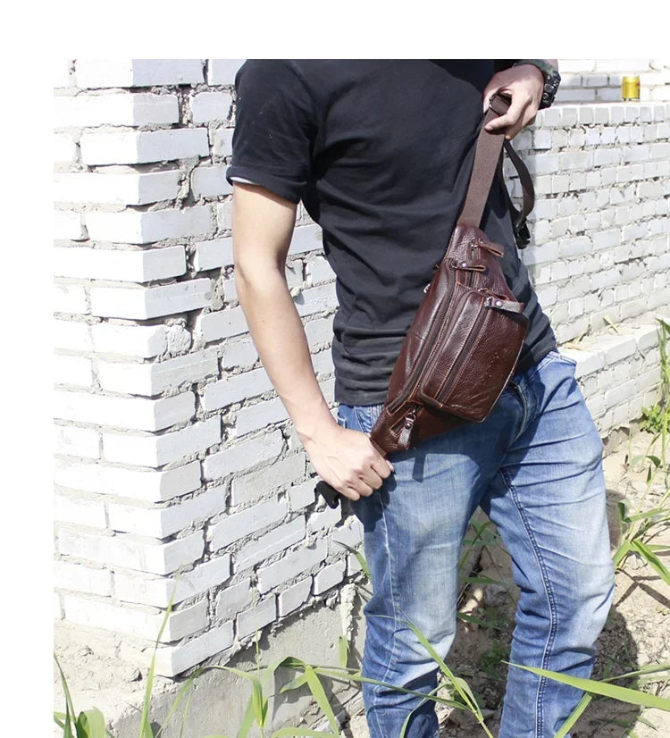 Genuine Cowhide Leather Waist Bag Men Funny Pack Belt bag Phone Pouch Multiple Pockets Hiking Running And Cycling fanny pack 가방