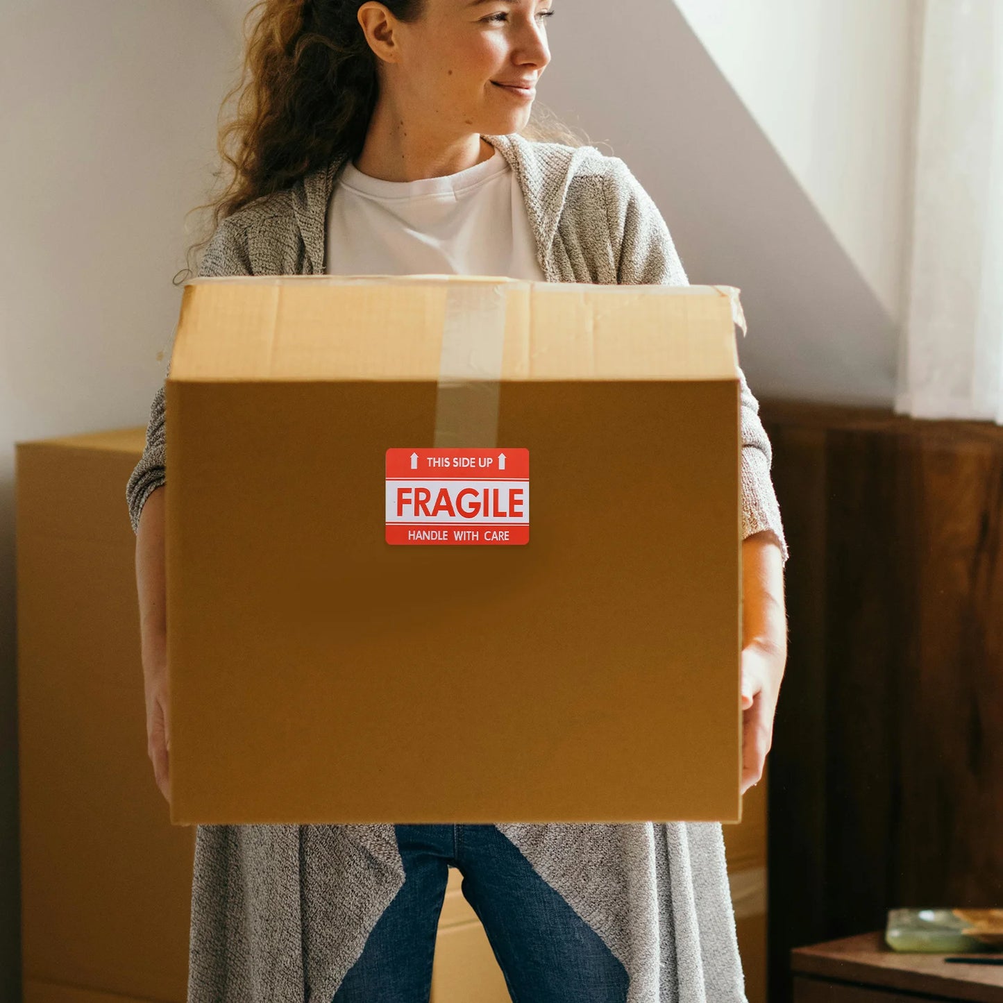 1 Roll Red Fragile Stickers High Visibility Strong Adhesion Easy Peel For Logistics Warehousing Moving Shipping Supplies Small