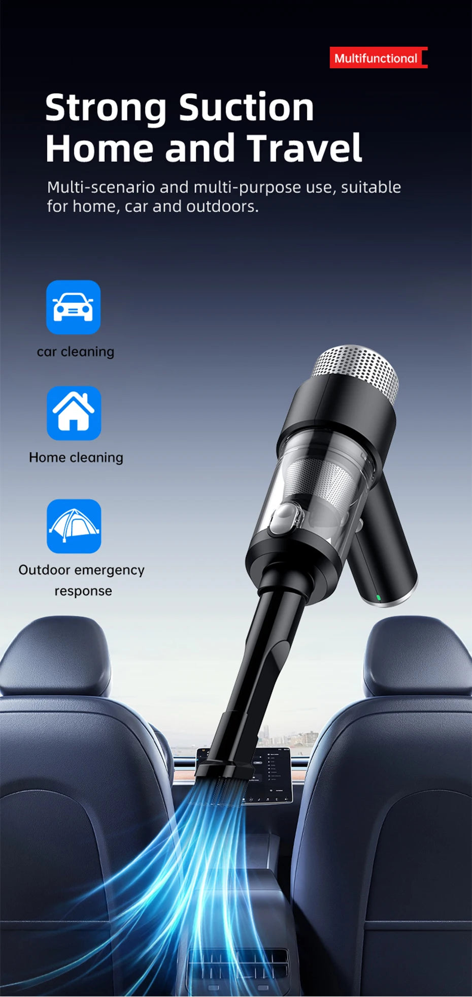 VYVYLABS 15000Pa Strong Suction Car Vacuum Cleaner with Led Lighting Rechargeable Wireless Cleaner Handheld Mini Car Cleaning