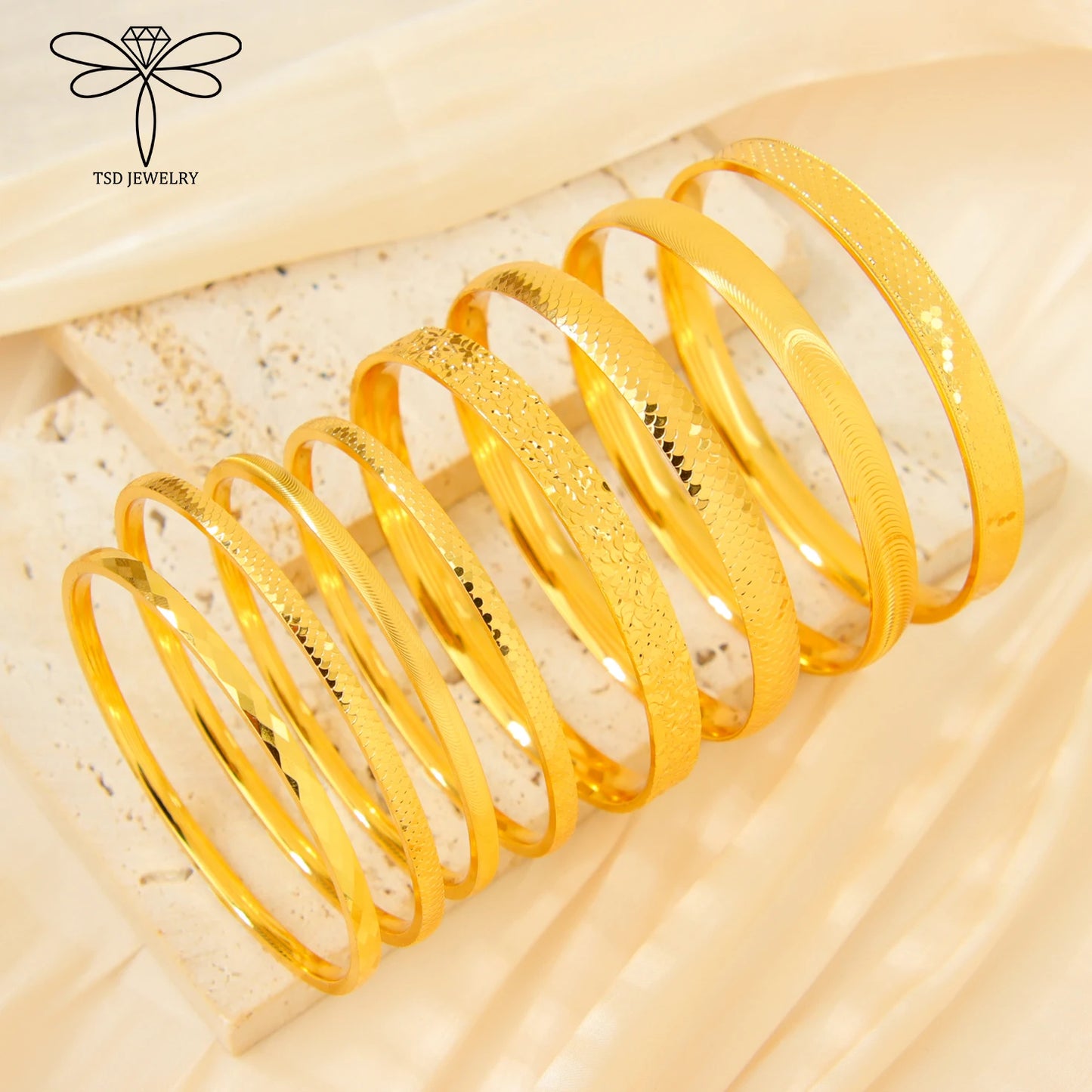 Arabic Bridal Wedding Cuff Bracelet 24k Gold Plated Dubai Simple Fashion Wrap Bangles Oman Women Event Party Daily Jewelry