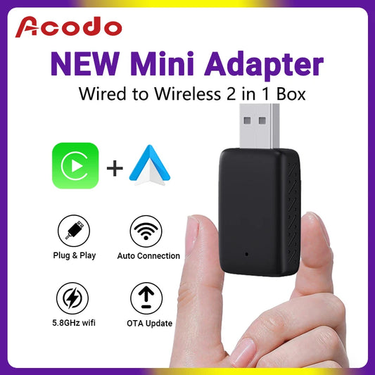 Acodo Mini Wired to Wireless 2 in 1 CarPlay and Android Auto Box  Plug and Play Fashionable and Portable Suitable for 99% car