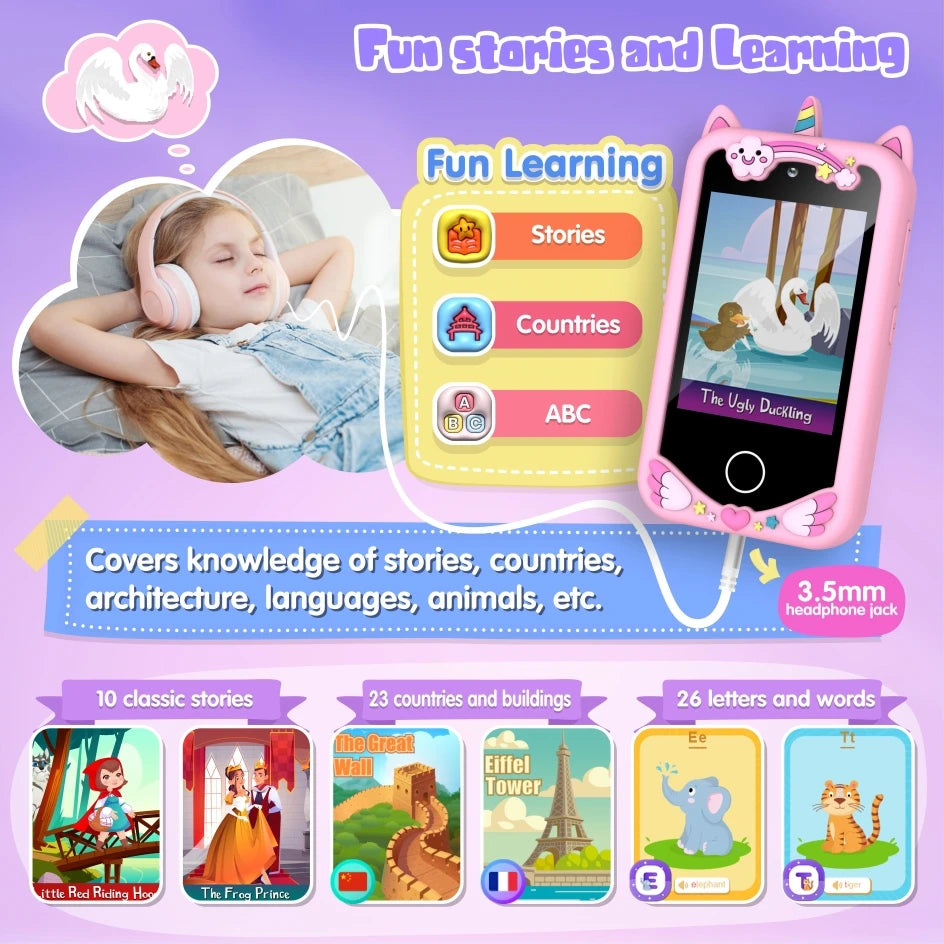 Kids Toy Phone 8GB Video Music Player 28 Games 20 Stories Mini Toy Phone Dual Camera Learning Educational Toys Children Gifts