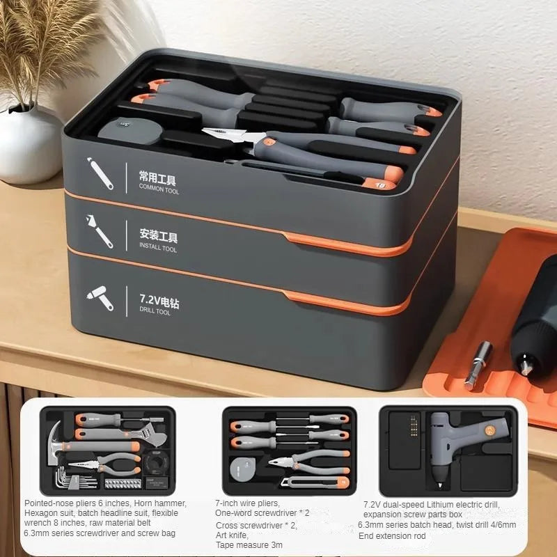 Daily Household Hand Tool Sets Multifunctional Hand Tool Sets Wire Cutter Hammer Lithium Electric Drill Emergency Repair Tools