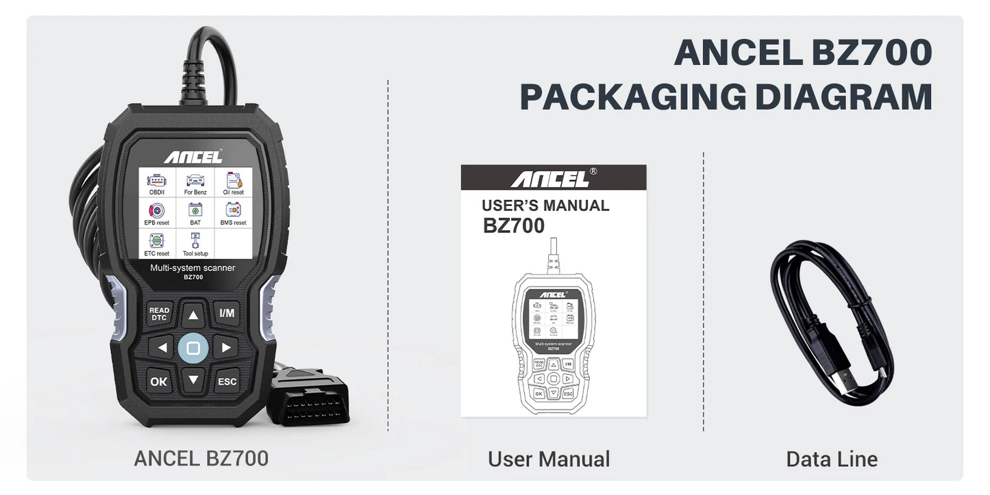 2025 ANCEL BZ700 OBD2 Scanner Engine OBD Code Reader For Mercedes Benz Full System Diagnostic Tool Reset Service Automotive Tool