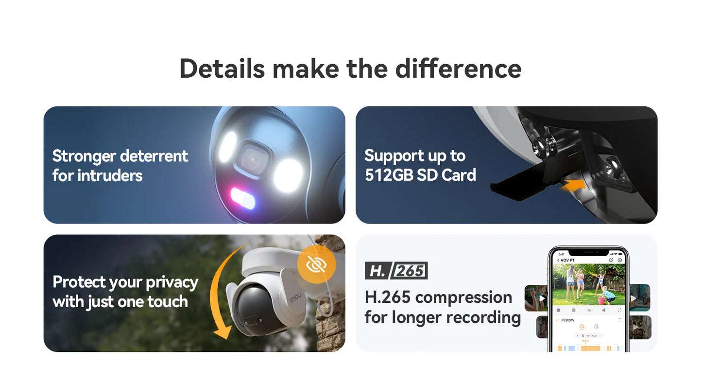 IMOU AOV PT 5MP With Solar Panel 360° PTZ Outdoor Security Camera 4G LTE Wifi Network 10000mAh Battery Auto Tracking IP Camera