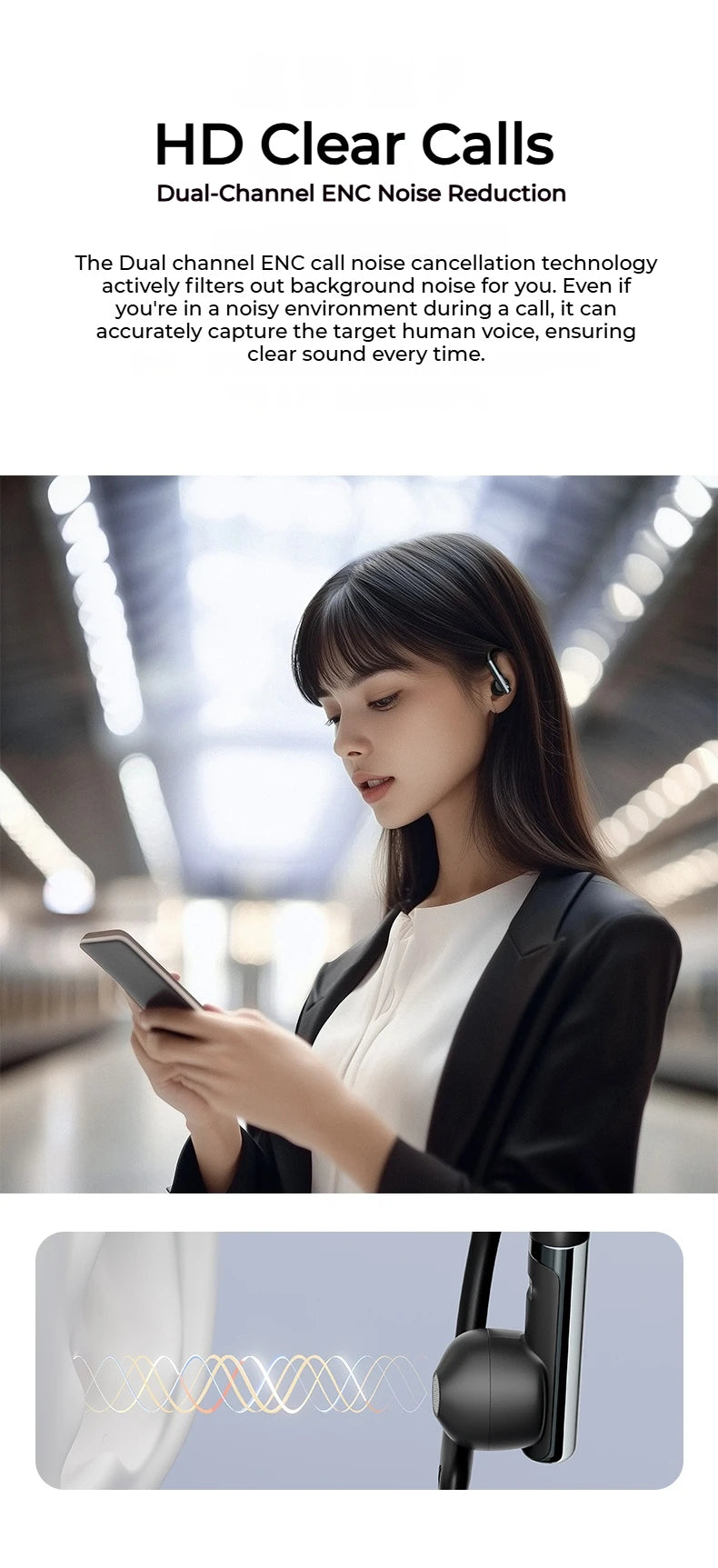 Sansui W33 Spatial Audio Bluetooth 5.4 Earphones ENC Noise Canceling Bluetooth Headphone in-Ear OWS Wireless Sports Headsets