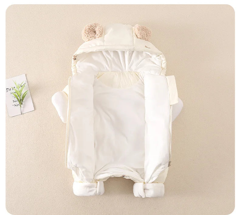 AYNIGIELL Winter Baby Jumpsuit Thick Warm Infant Hooded Inside Fleece Rompers Newborn Boy Girl Overalls Outerwear Baby Sets