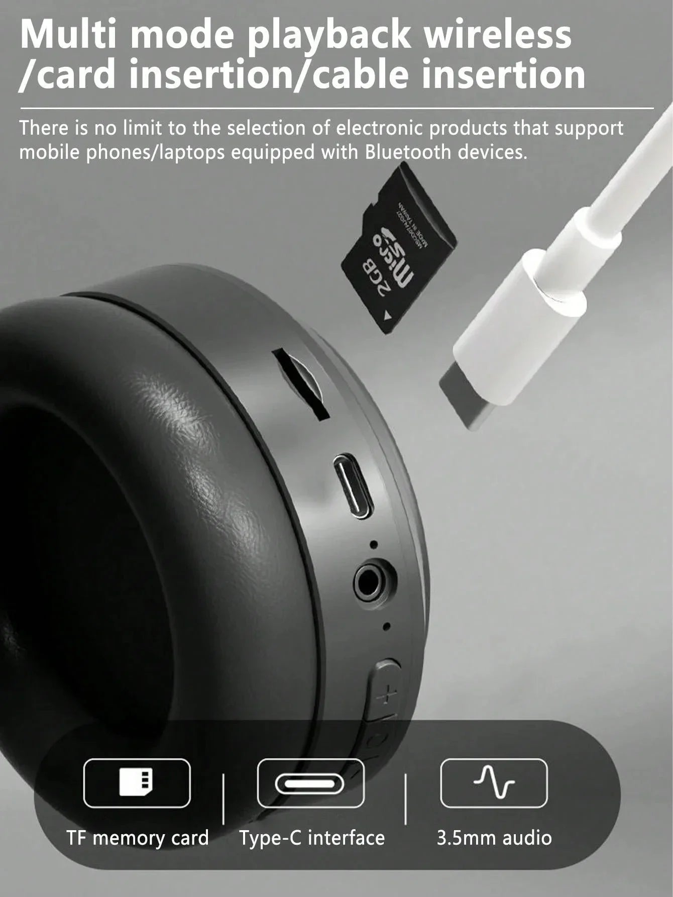 M5 Wireless Headset Bluetooth5.3 HiFi Stereo Earphones Noise Cancelling Gaming Headband Foldable with Mic Earbuds